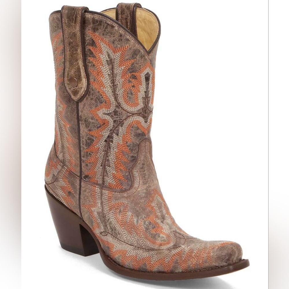 Corral Western Cowboy Boots with Orange and Brown Pattern Size 7